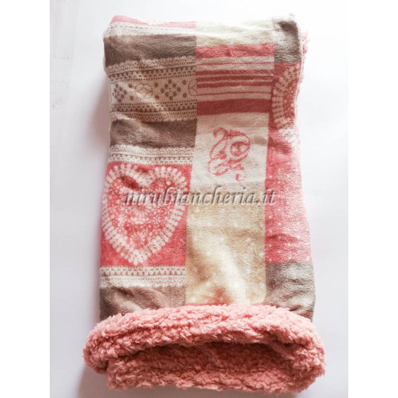 Coperta plaid singolo in pile coral con agnellato Linea Oro