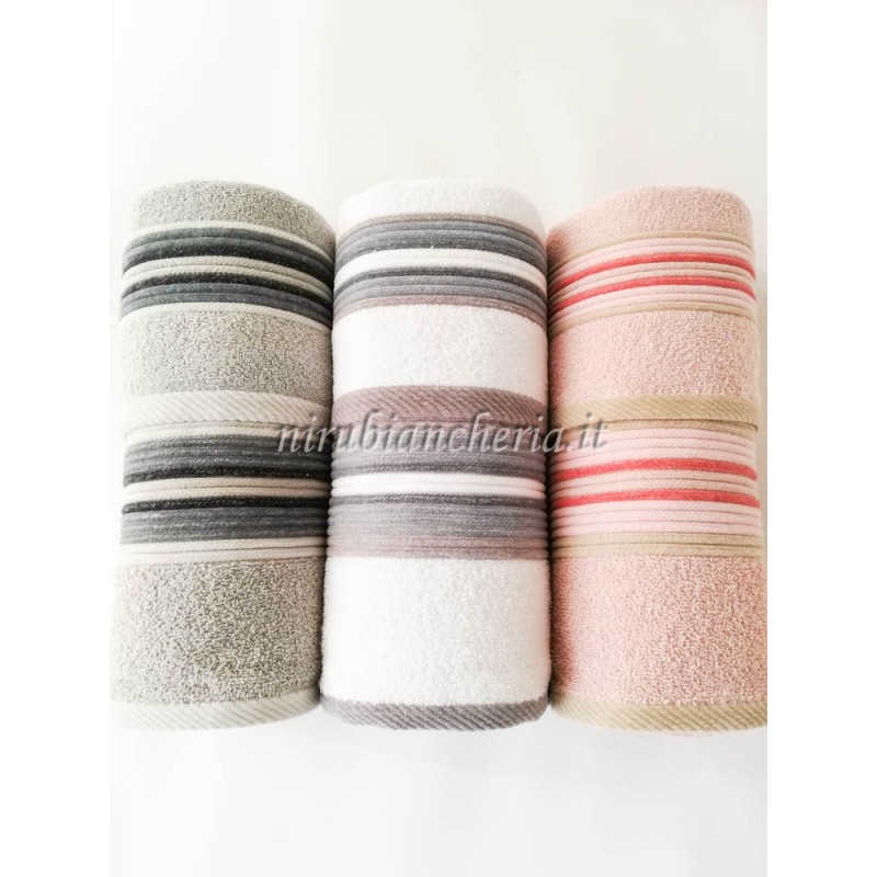 Asciugamani Bagno Set 3+3 Viso E Ospite In Puro Cotone Idrofilo Vari Colori, Decorative