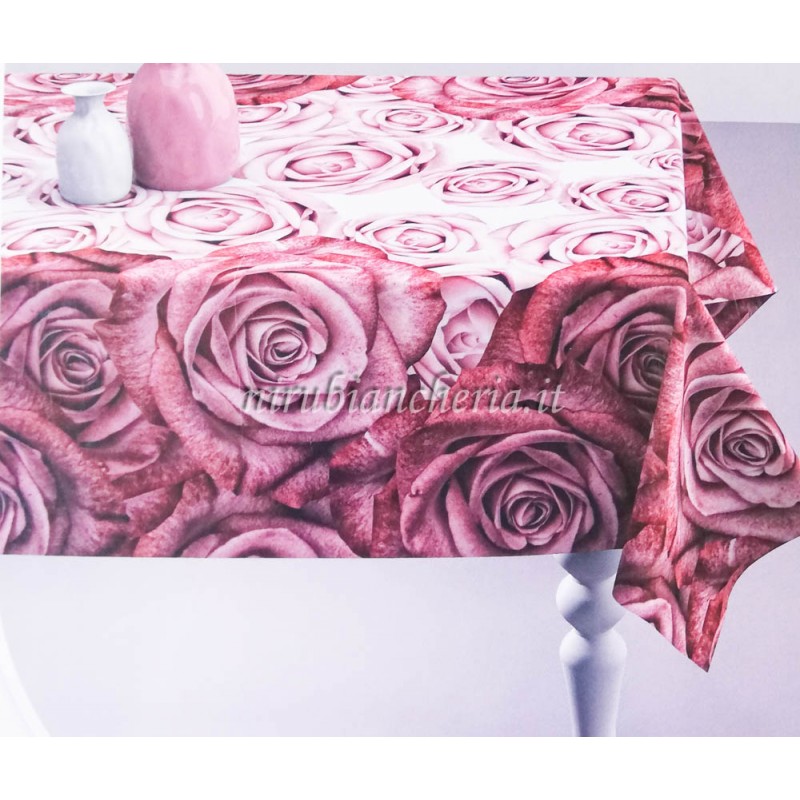 Tovaglia da tavola o copritavola con rose stampa digitale 3D per 12 persone  140x240 cm. N293