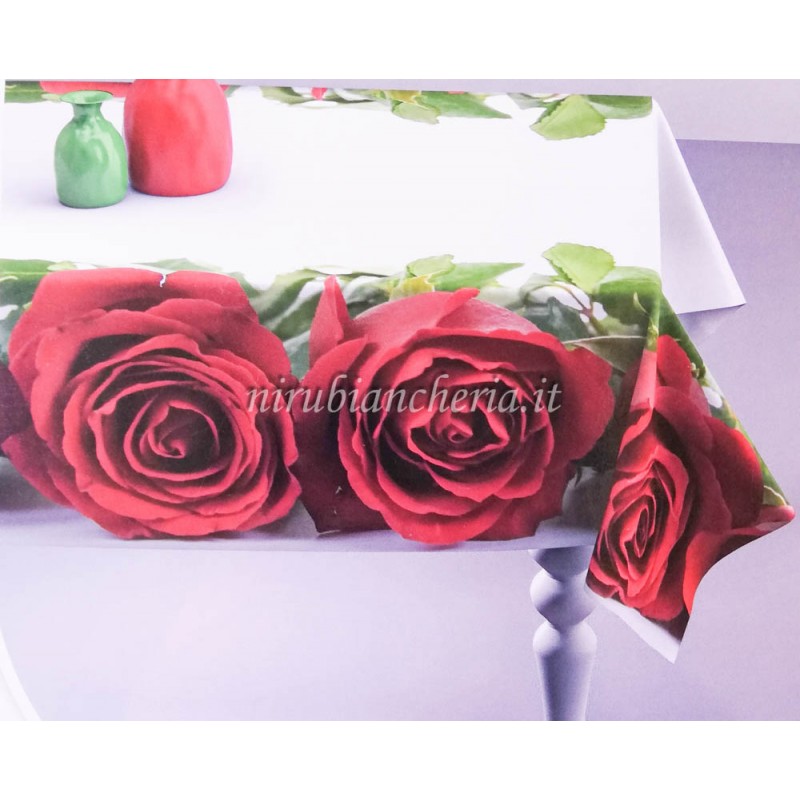 Tovaglia da tavola o copritavola con rose rosse stampa digitale 3D per 6  persone 140x180 cm. B858